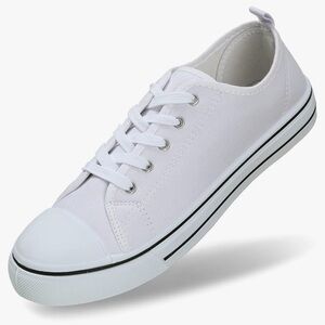 Josiny White Lace Up Canvas Low Top Sneakers Shoes